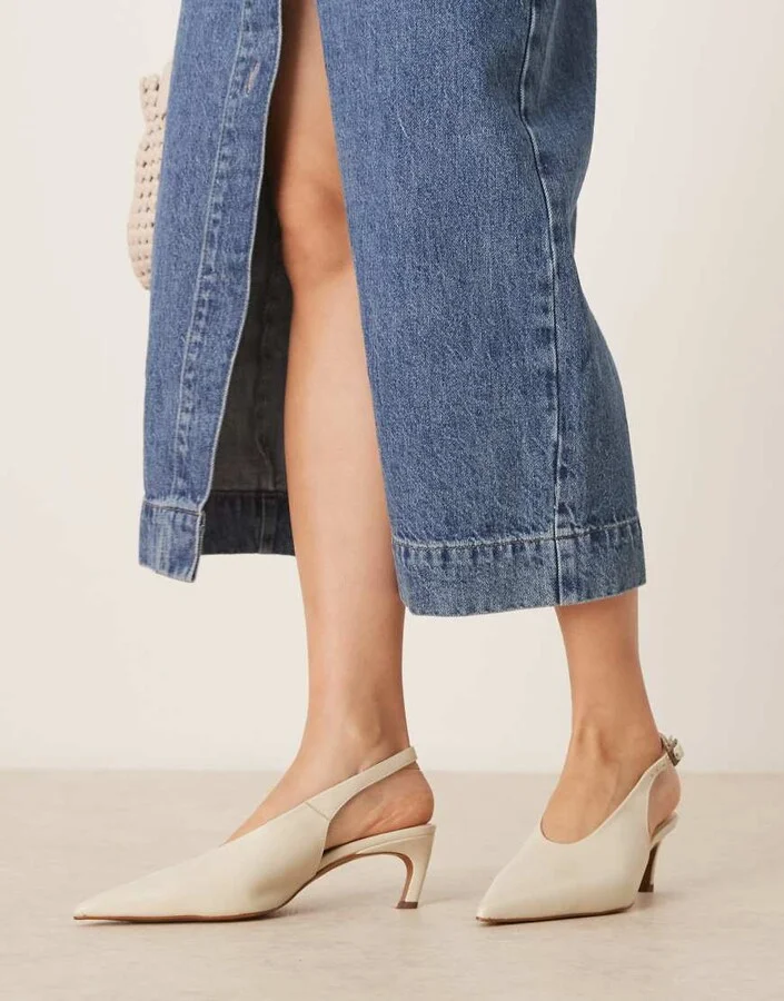 ASOS DESIGN Sculpt premium slingback mid heel shoes in off white leather - Image 4