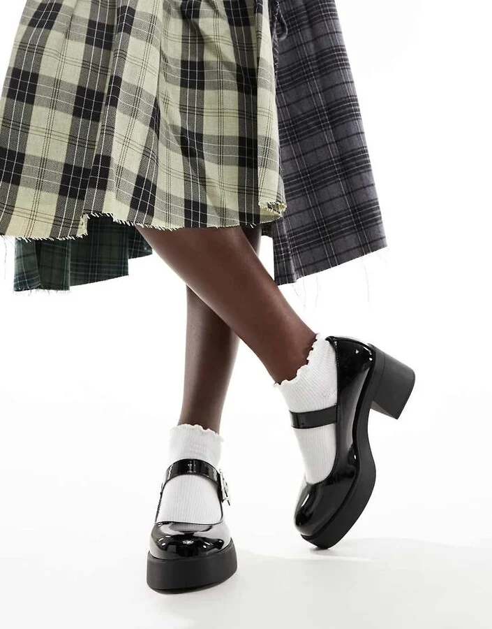 ASOS DESIGN Sebastian chunky mary jane heeled shoes in black patent - Image 4