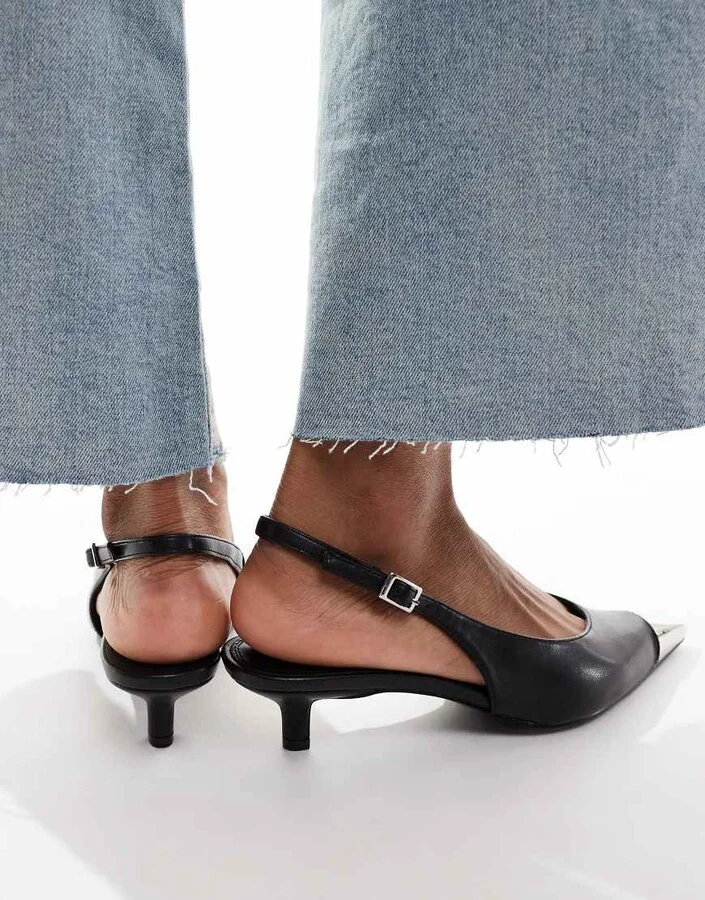 ASOS DESIGN Seeker toe cap slingback mid heel shoes in black - Image 2