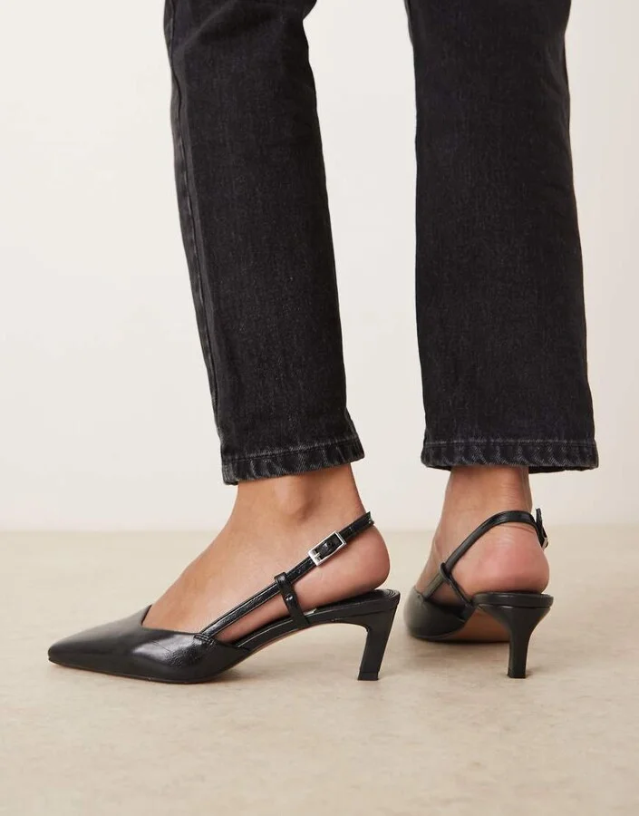 ASOS DESIGN Shadow chisel toe slingback mid heel shoes in black - Image 2