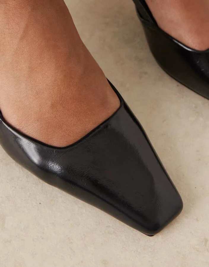 ASOS DESIGN Shadow chisel toe slingback mid heel shoes in black - Image 3