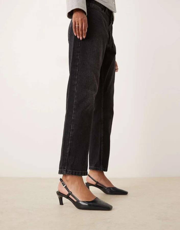 ASOS DESIGN Shadow chisel toe slingback mid heel shoes in black - Image 4