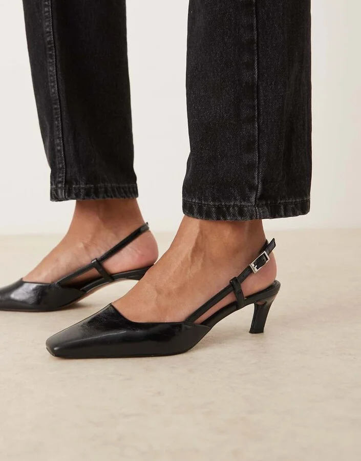 ASOS DESIGN Shadow chisel toe slingback mid heel shoes in black