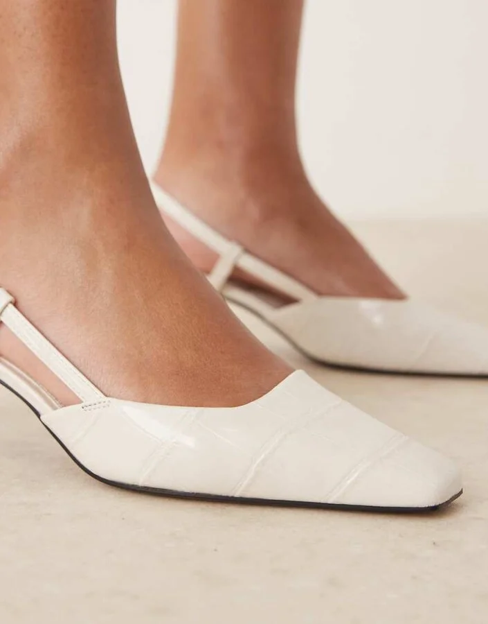 ASOS DESIGN Shadow chisel toe slingback mid heel shoes in white croc - Image 2