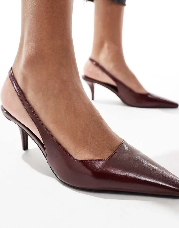 ASOS DESIGN Shake slingback kitten heels in burgundy - Image 2