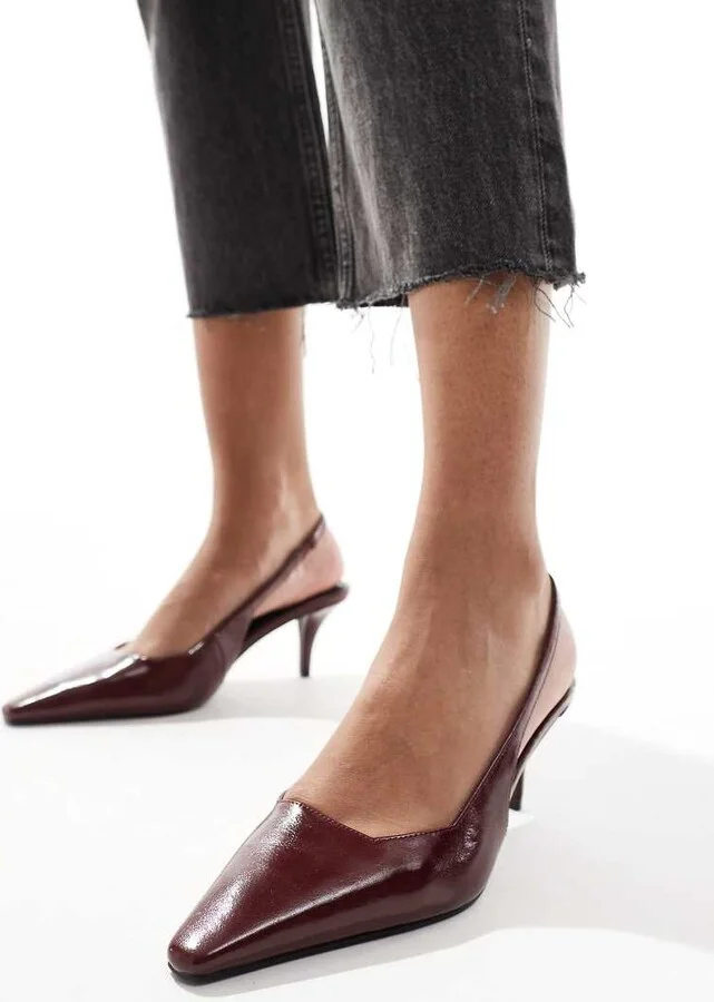 ASOS DESIGN Shake slingback kitten heels in burgundy - Image 4