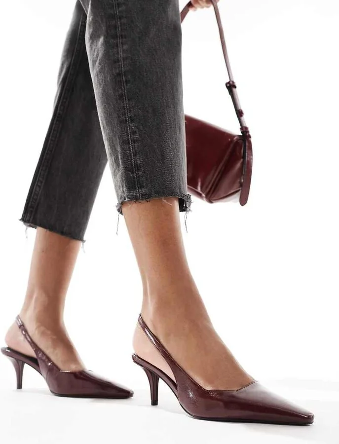 ASOS DESIGN Shake slingback kitten heels in burgundy