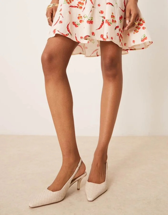 ASOS DESIGN Shake woven slingback kitten heels in off-white - Image 3