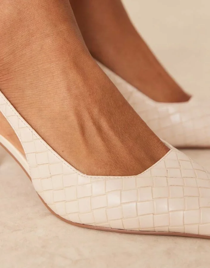 ASOS DESIGN Shake woven slingback kitten heels in off-white - Image 4