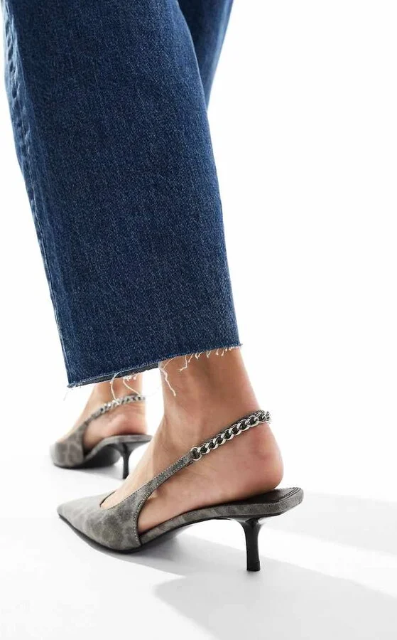 ASOS DESIGN Sharp mid heeled shoes in gray leopard - Image 2