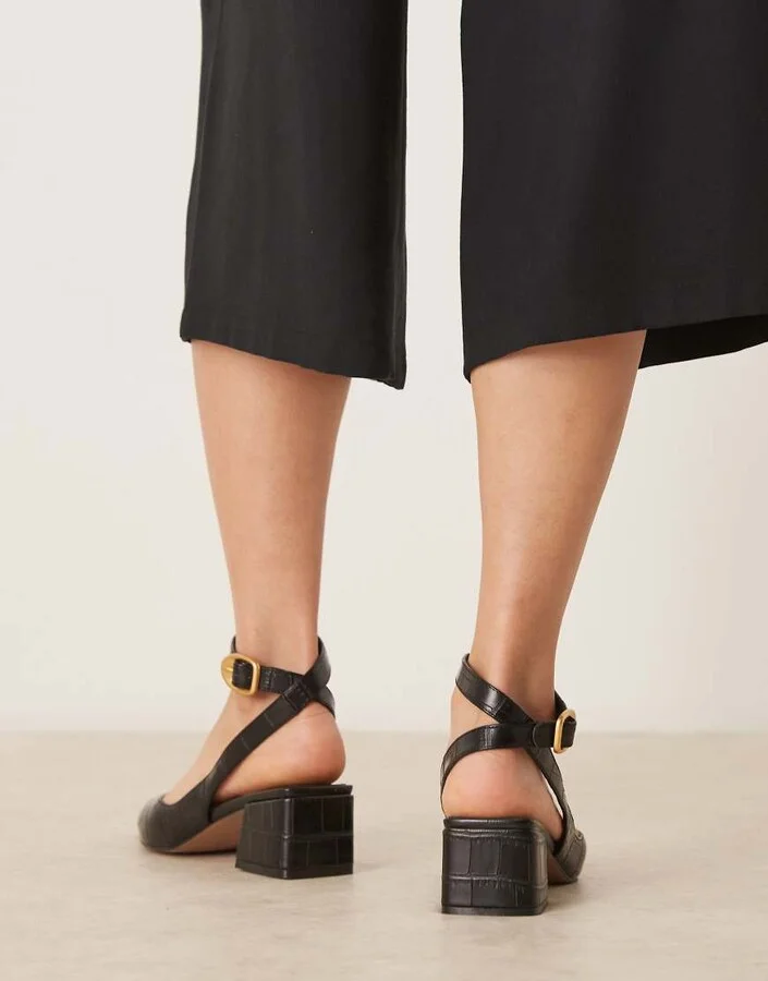 ASOS DESIGN Sienna mid block heel shoes in black croc - Image 2