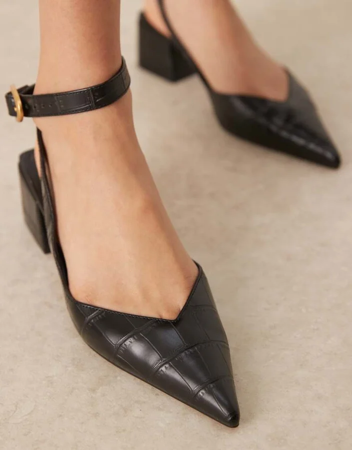 ASOS DESIGN Sienna mid block heel shoes in black croc - Image 3