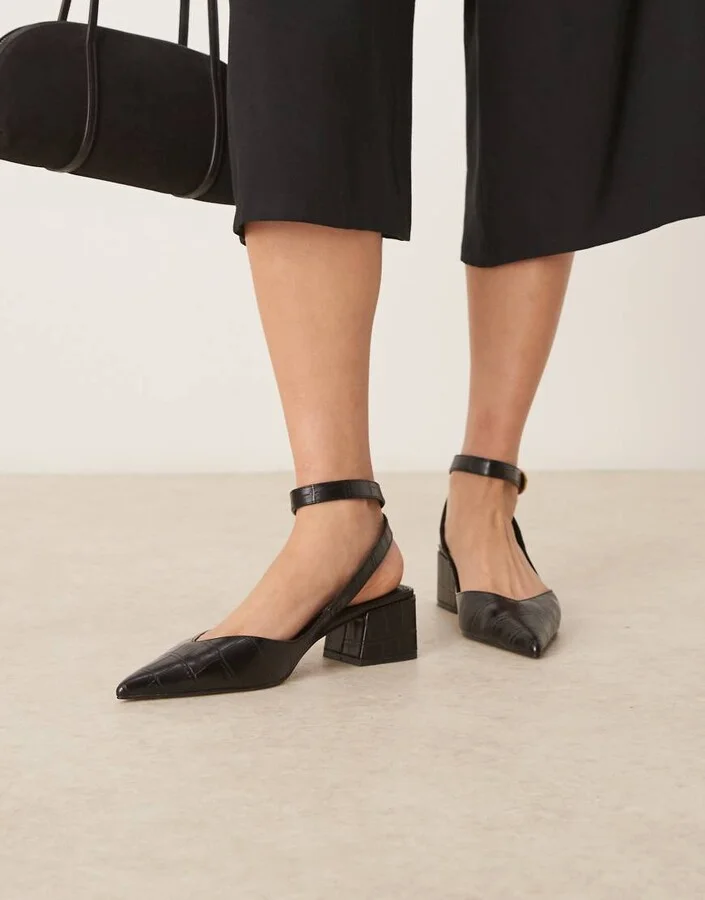 ASOS DESIGN Sienna mid block heel shoes in black croc