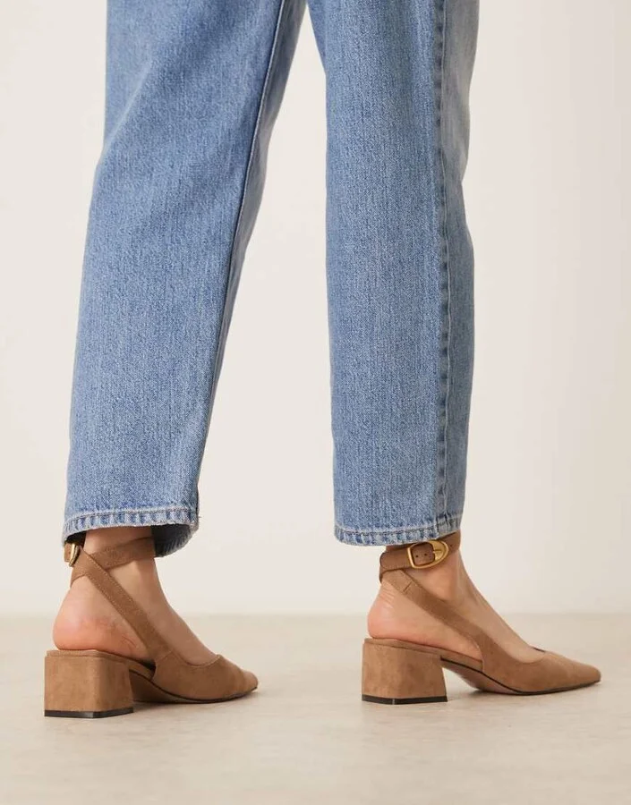 ASOS DESIGN Sienna mid block heel shoes in taupe suedette - Image 2
