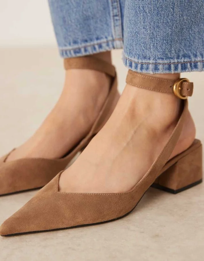 ASOS DESIGN Sienna mid block heel shoes in taupe suedette - Image 3
