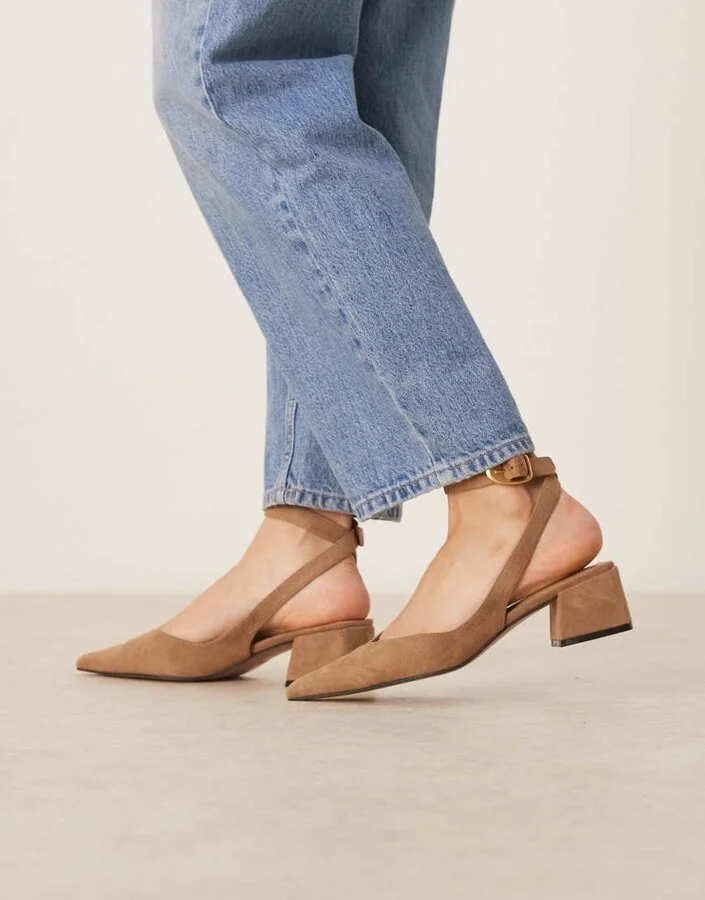 ASOS DESIGN Sienna mid block heel shoes in taupe suedette