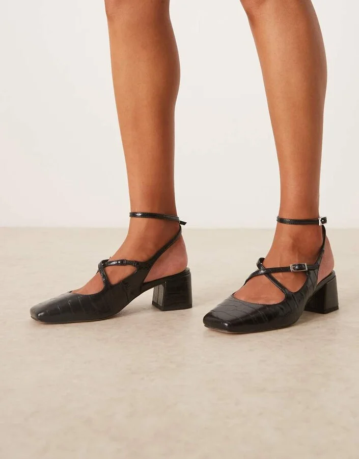 ASOS DESIGN Simone buckle strap detail mid block heel shoes in black - Image 3