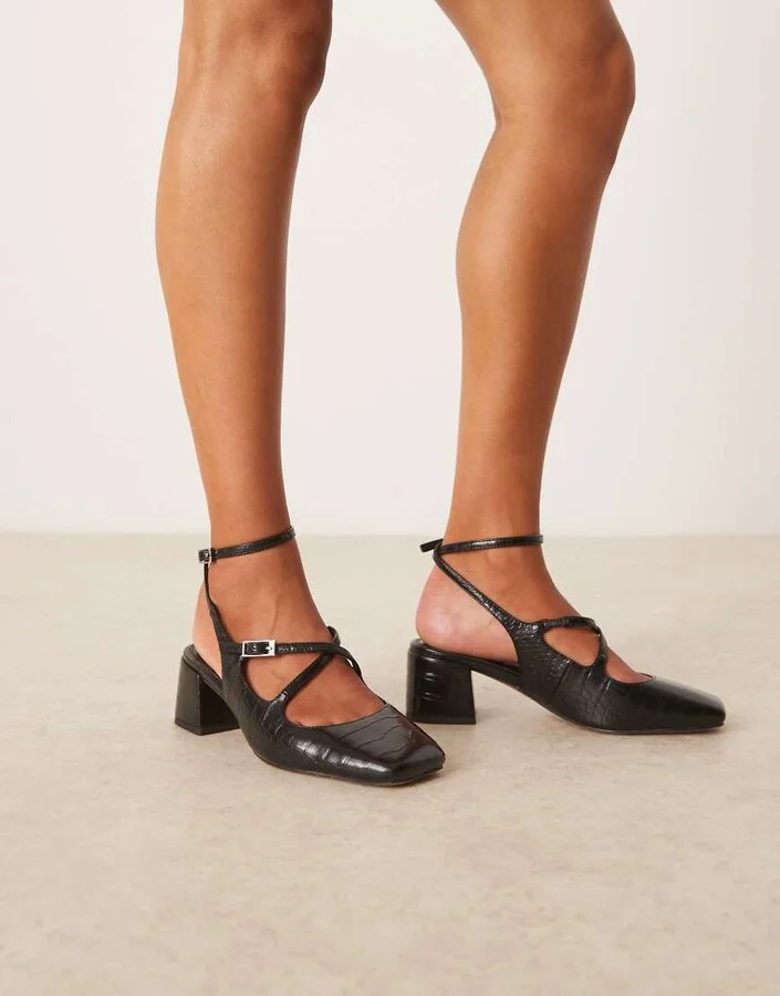 ASOS DESIGN Simone buckle strap detail mid block heel shoes in black