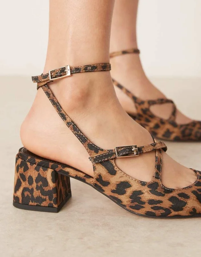 ASOS DESIGN Simone buckle strap detail mid block heel shoes in leopard - Image 3