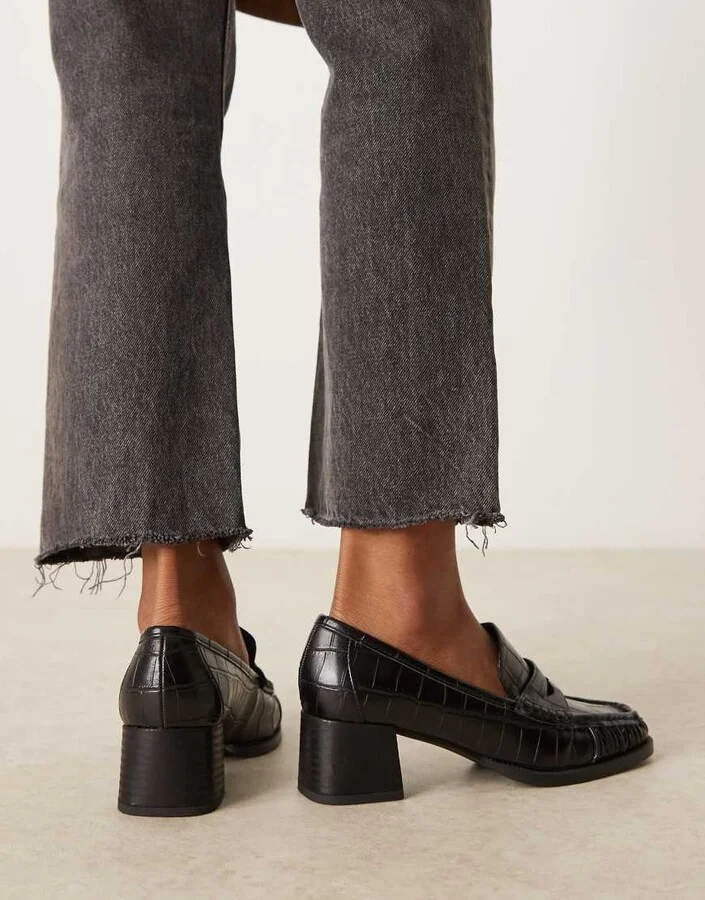 ASOS DESIGN Siren mid heel loafers in black croc - Image 2