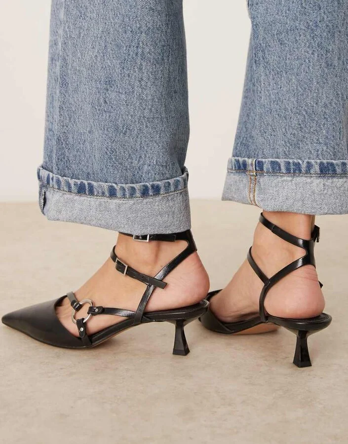 ASOS DESIGN Sissi ring detail kitten heel shoes in black - Image 3