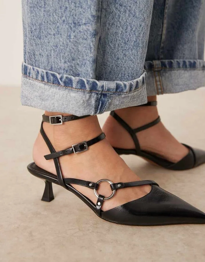 ASOS DESIGN Sissi ring detail kitten heel shoes in black - Image 4