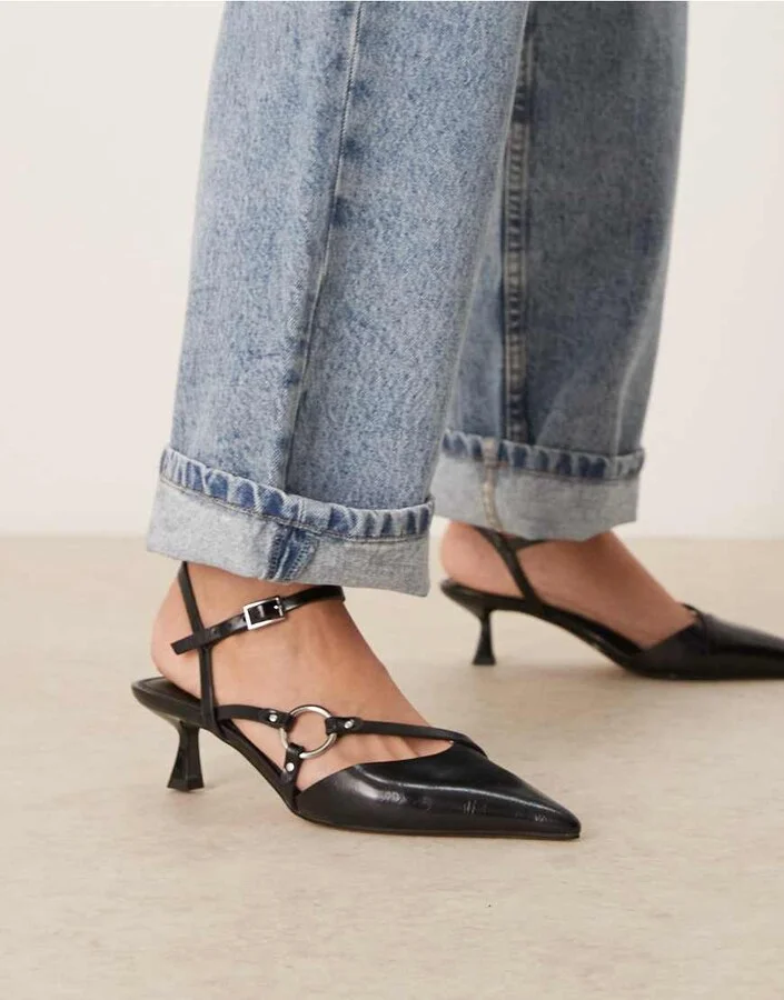 ASOS DESIGN Sissi ring detail kitten heel shoes in black
