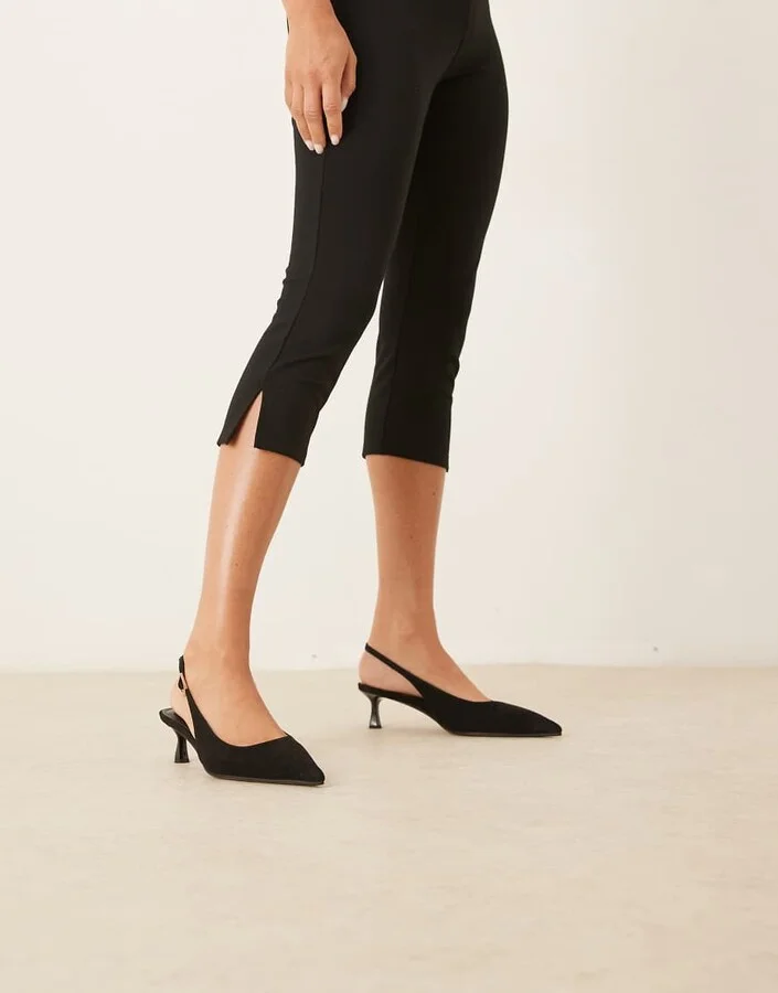 ASOS DESIGN Skip slingback kitten heel shoes in black suedette - Image 2