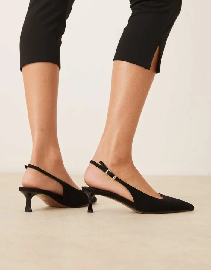 ASOS DESIGN Skip slingback kitten heel shoes in black suedette - Image 3