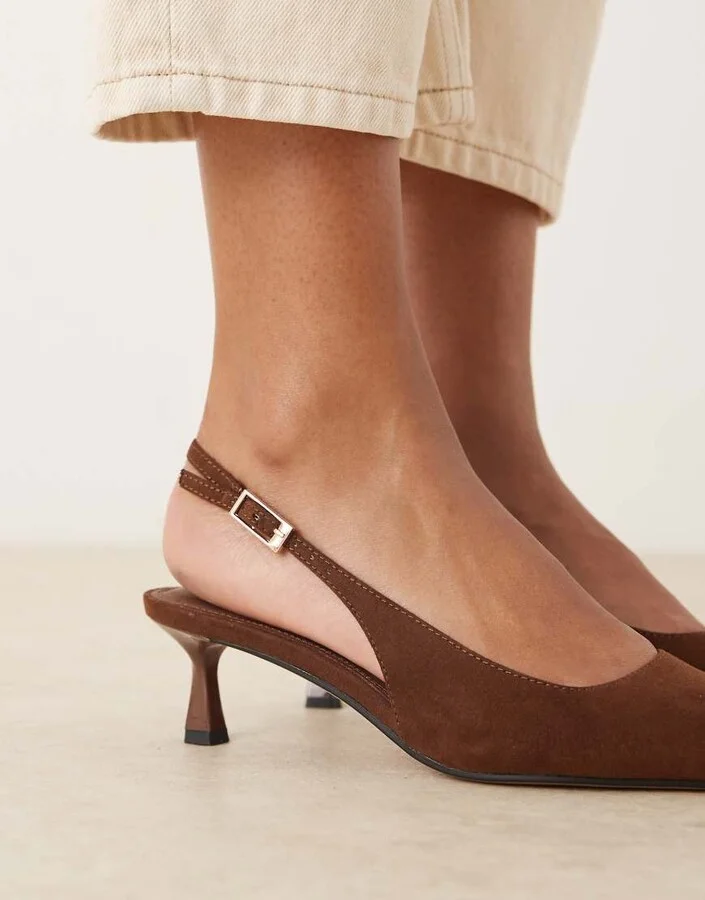 ASOS DESIGN Skip slingback kitten heel shoes in chocolate suedette - Image 2