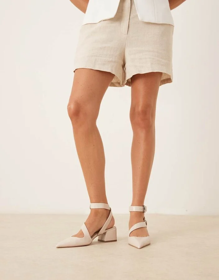 ASOS DESIGN Skye asymmetric strap detail mid block heel shoes in white - Image 4