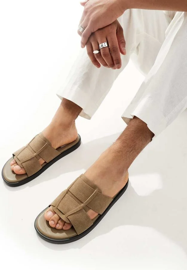 ASOS DESIGN slide sandals in beige
