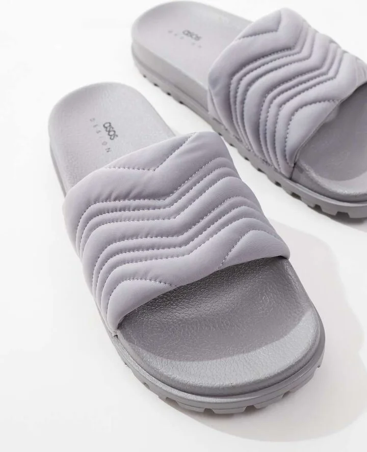 ASOS DESIGN slide sandals in gray with cleated soles - Image 2