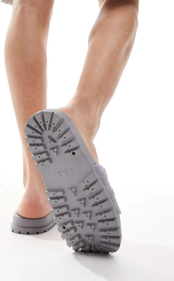 ASOS DESIGN slide sandals in gray with cleated soles - Image 3