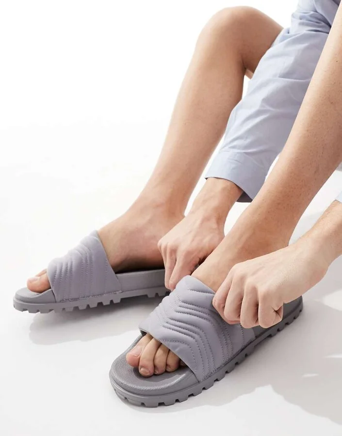 ASOS DESIGN slide sandals in gray with cleated soles - Image 4