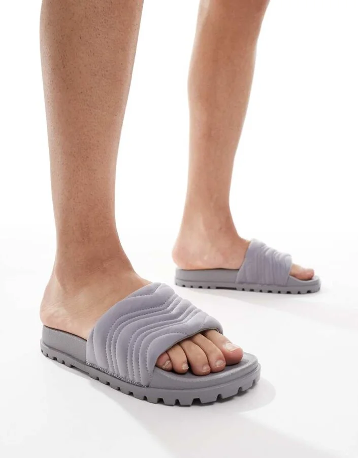 ASOS DESIGN slide sandals in gray with cleated soles