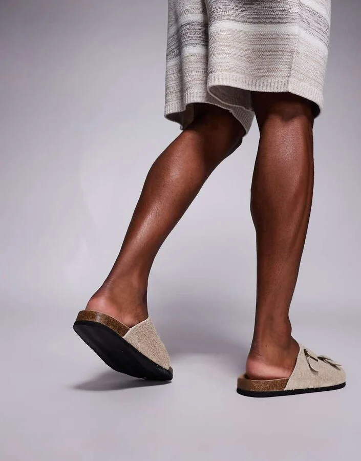 ASOS DESIGN slider sandals in stone hairy suede - Image 3