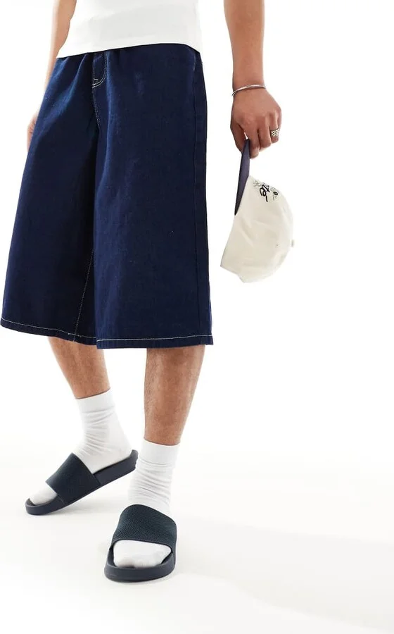 ASOS DESIGN slides in navy with knit straps - Image 2