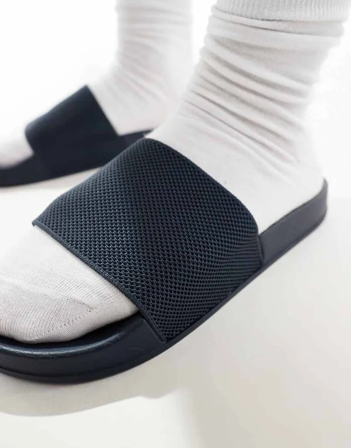 ASOS DESIGN slides in navy with knit straps - Image 3