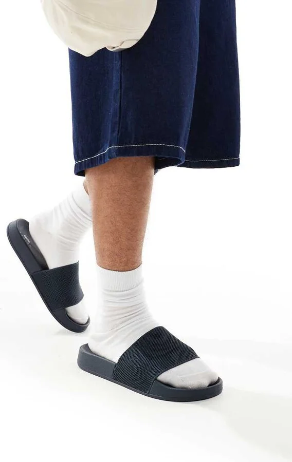 ASOS DESIGN slides in navy with knit straps