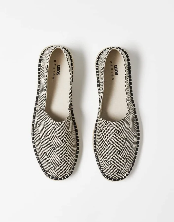ASOS DESIGN slip on espadrilles in black and white weave