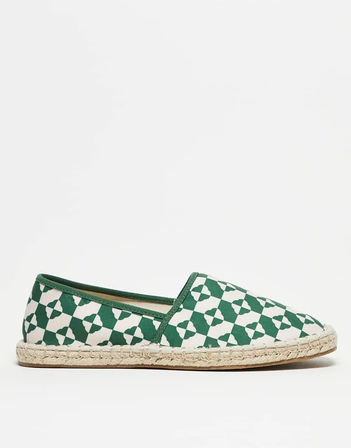 ASOS DESIGN slip on espadrilles in green geo print - Image 2