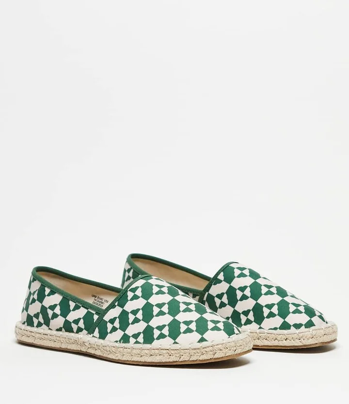ASOS DESIGN slip on espadrilles in green geo print - Image 3