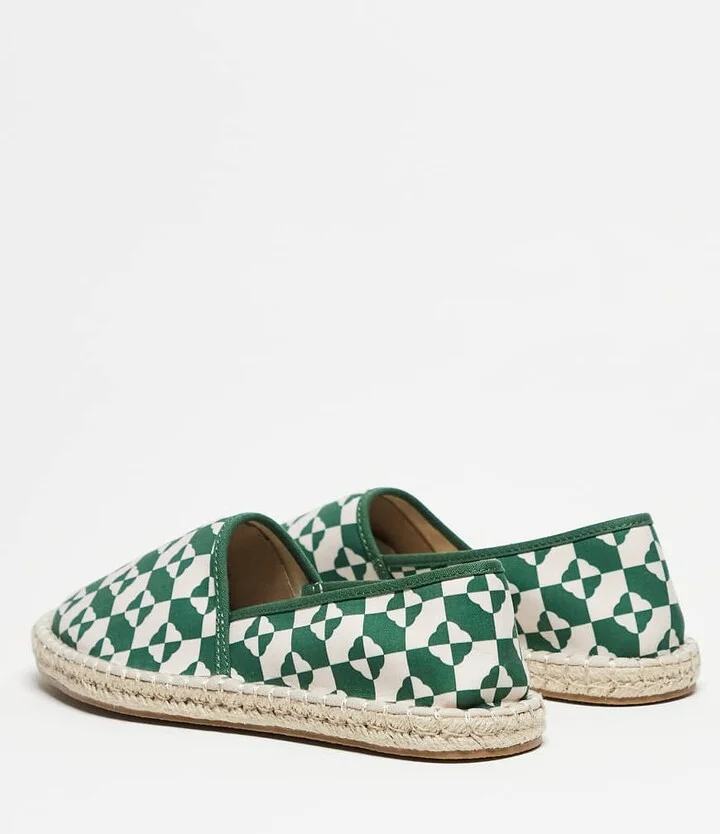 ASOS DESIGN slip on espadrilles in green geo print - Image 4