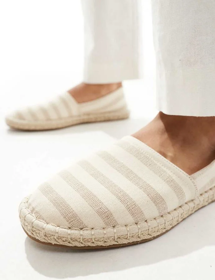 ASOS DESIGN slip on espadrilles in stone canvas stripe - Image 3