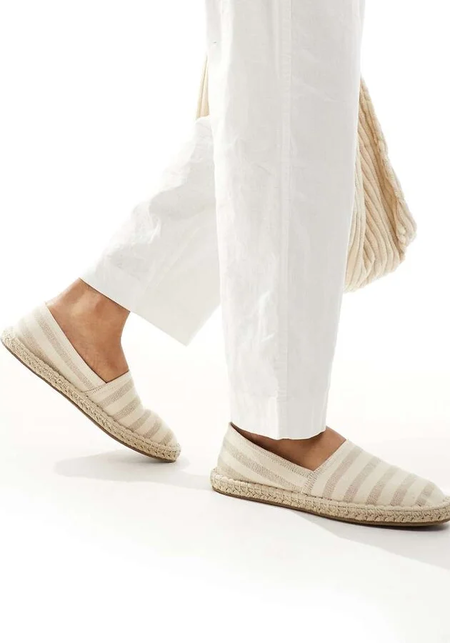 ASOS DESIGN slip on espadrilles in stone canvas stripe