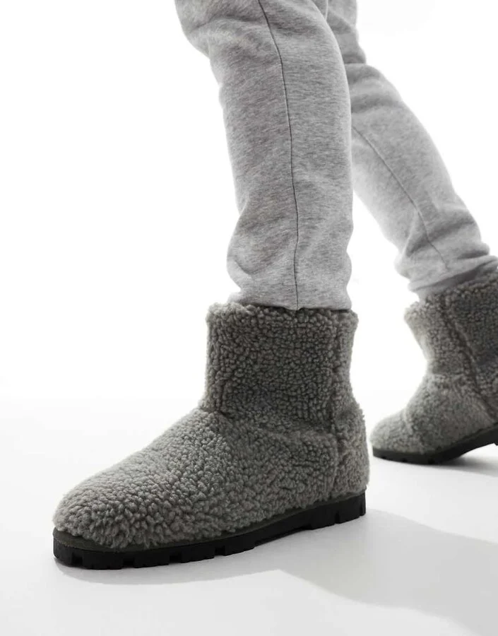 ASOS DESIGN slipper boots in gray borg