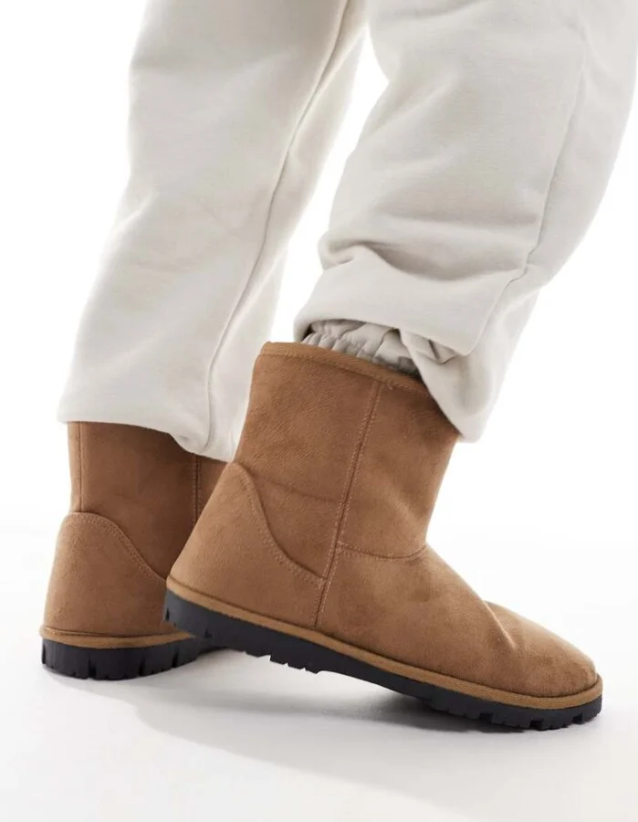 ASOS DESIGN slipper boots in tan faux suede - Image 3