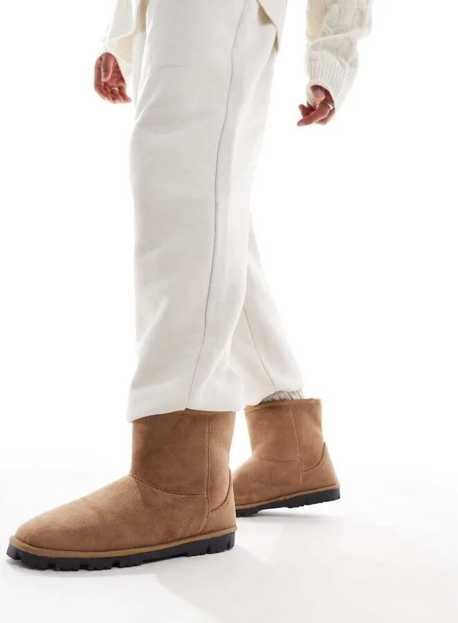 ASOS DESIGN slipper boots in tan faux suede - Image 4