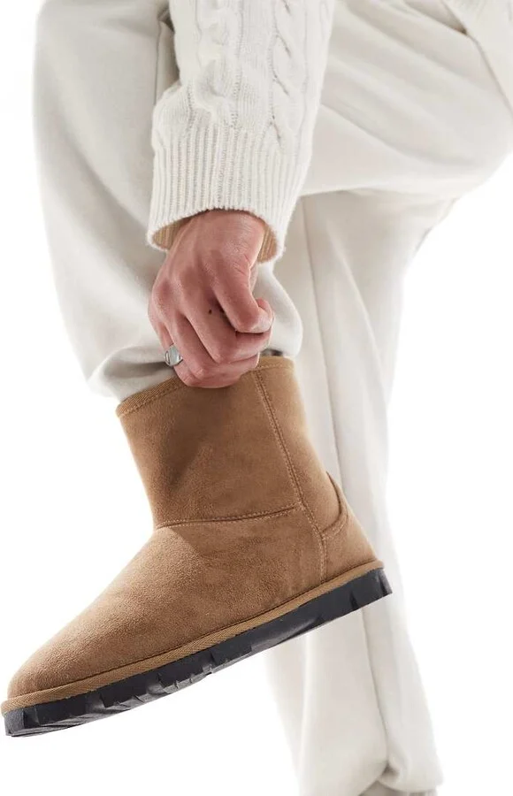 ASOS DESIGN slipper boots in tan faux suede